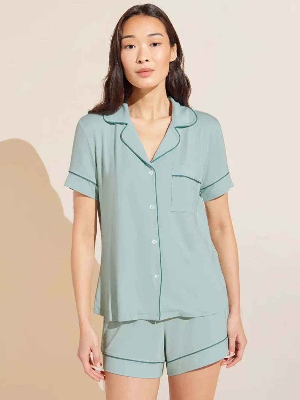 Eberjey GISELE Tencel Modal Relaxed Short PJ Set in Surf Spray/Agave Size Medium